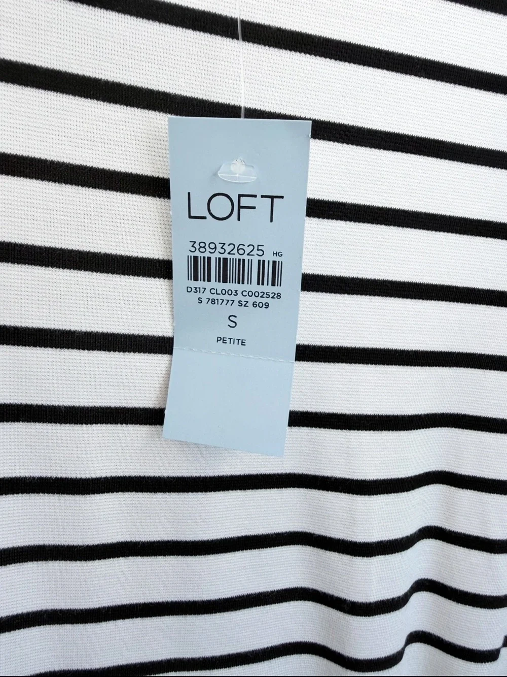 NWT LOFT Black and White Stripe Gathered Waist Mini Tee Dress Size Small Petite